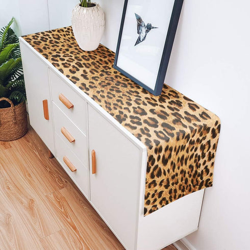 Leopard Print Table Runner-Cotton linen-Long 90 inche Cheetah Print Dresser Scarves,Animal Tablerunner for Kitchen Coffee/Dining/Sofa/End Table Be...
