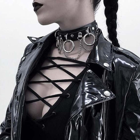 Olbye Circle Leather Choker Necklace Black Studded Rock Punk Collar Necklace PU Gothic Short Necklace Adjustable Link Necklace Jewelry for Women...