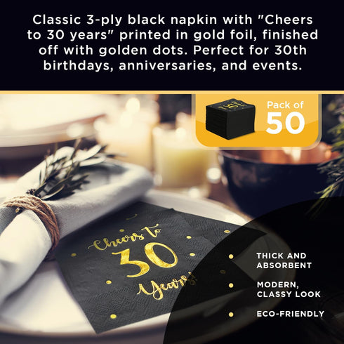 Cheers to 30 Years Cocktail Napkins | Happy 30th Birthday Decorations for Men and Women and Wedding Anniversary Party Decorations | 50-Pack 3-Ply ...