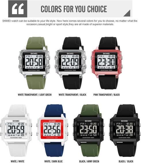 Gosasa Unisex Digital Watch Women Men Multifunction Outdoor Sport Watches Casual Silicone Strap Stopwatch Alarm Countdown Dual Time 50M Waterproof...