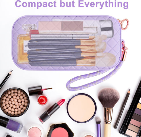 Portable Travel Makeup Bag,Soft Silicone Waterproof Toiletry Cosmetic Bag for Women,Upgrade Anti-Fall Out Zipper Closure Organizer Makeup Case -(L...
