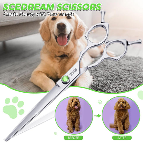 Dog Grooming Scissors 7.4" Professional Straight Dog Grooming Scissors, 440C Stainless Steel Grooming Scissors, Ergonomic Pet Grooming Shears with...