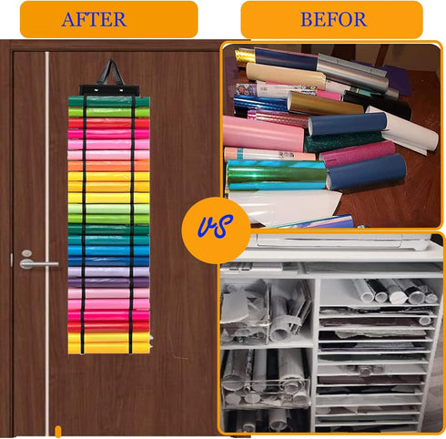 48 Compartments Vinyl Roll Storage, Vinyl Roll Holder Vinyl Organizer, Vinyl Storage Rack Wall Mount/Over The Door for Craft Room Organizers and S...