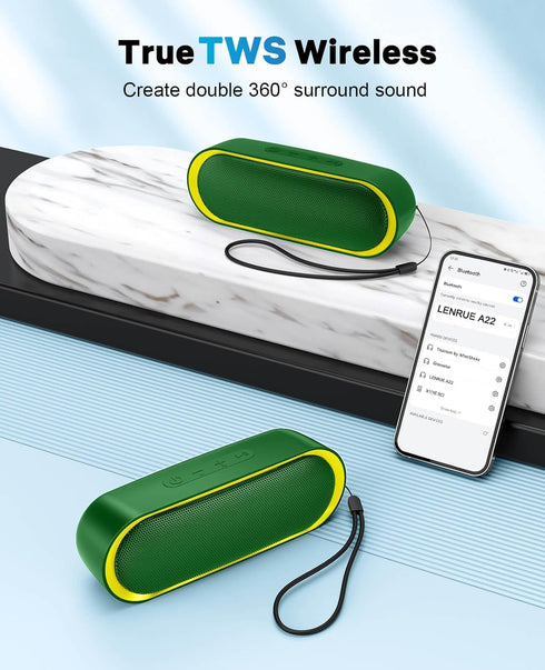 LENRUE Bluetooth Speakers, Waterproof Portable Speakers with TWS, 24 Playtime, Stereo Sound, Wireless for Home Shower Pool Beach Outdoor (Green).....