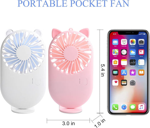 Portable Handheld Fan 4 Pack, Mini Fan with Base as Small Desk Fan, USB Rechargeable Personal Fan Pocket Fan, 3 Speed Battery Operated Eyelash Fan...