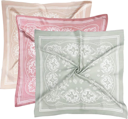 27.5”Silk Feeling Scarf Medium Square Head Scarves - 3PCS Satin Head Scarf Hair Wrap Neck Scarf for Women...