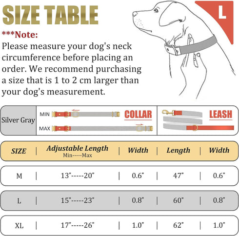 QRDA Dog Collar and Leash Set Silver Gray Adjustable Durable Nylon Pet Collars with Leashes Tactical Dog Leash Breakaway Dog Collar for Small/Medi...