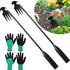 2 Pcs Weed Puller Tool with 2 Pairs of Garden Work Gloves, 4 Teeth Gardening Hand Weeder Tools, Stainless Steel Weeding Artifact Uprooting Remover...