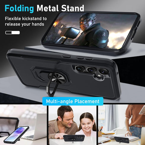 Janmitta for Samsung Galaxy A35 5G Case with Tempered Glass Screen Protector,Heavy Duty Shockproof Full Body Protective Cover Built in Rotatable M...