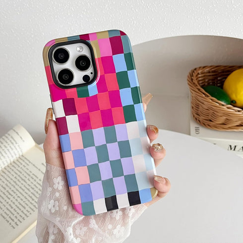 Compatible with iPhone 12 / iPhone 12 Pro Case,Cute Colorful Checkered Case with Shockproof Slim Soft TPU and Hard PC Protective Cases for Women/M...