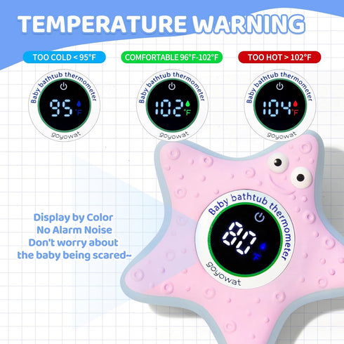 Bath Thermometer with LED Display and Temperature Warning, Digital Room Fahrenheit Water Temperature Thermometer, Infant Bath Toys Floating Toy Sa...