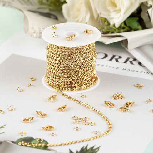 UMAOKANG 16.4 Feet Gold Stainless Steel Figaro Chains Link Spool Necklace Chain Bulk with Lobster Clasps and Jump Rings for Choker Necklaces Jewel...