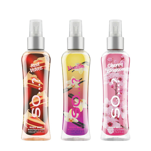 So…? Body Mist Set - Perfumes for Women - Vanilla Perfume, Red Velvet, Cherry Blossom - Scents Lasting 6 Hours - Fragrance Gifts for Women - 3 pcs...
