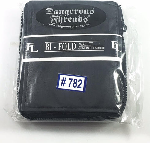 Dangerous Threads Mens Black Leather Wallet Lamb Zippered Bifold 782...