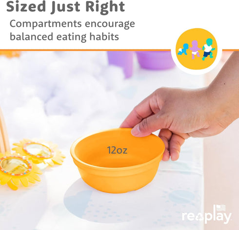 Re-Play 12 Oz. Toddler Bowls for Snack and Everyday Dining - Dishwasher and Microwave Safe - Made in USA - Set of 3-5.75" x 5.75" x 2" - Aqua Asst...