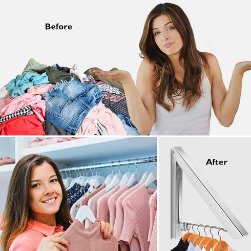 LIVEHITOP Wall Mounted Clothes Hanger, Foldable Clothes Airer Coat Rail Space Saving Dryer Rack for Laundry Bedroom Hotel RV (Silver)...