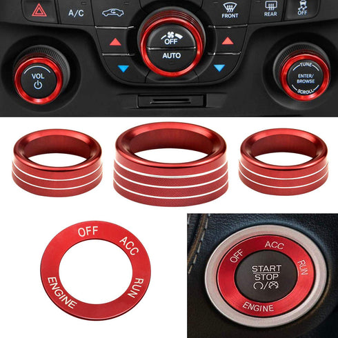 Control Knob Covers?Engine Start Stop Sticker Volume AC Radio Switch Button Decal Trim Aluminum Alloy Rings Compatible with Dodge Challenger/Charg...