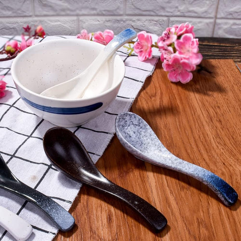 Japanese Soup Spoons Set of 5 Porcelain Soup Spoons Ramen Spoons Asian Wonton Spoons for Ramen Pho Wonton Dumpling, Dishwasher Safe...