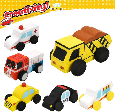 12 Pieces Unfinished Wooden Cars Wood DIY Car Toys Wood Crafts Painting Crafts Kit for Student Easy Woodworking Set Family Activities Arts and Cra...