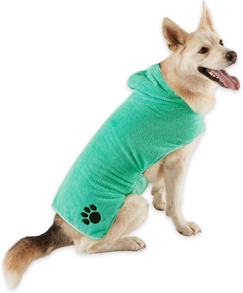 Bone Dry Pet Robe Collection Embroidered Absorbent Microfiber Bath Robe with Adjustable Closure, for Dogs & Cats, Large, Aqua...