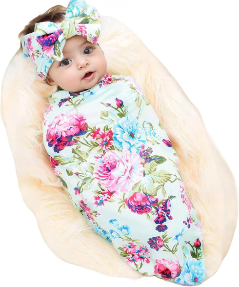 Galabloomer Receiving Blanket Headband Set Flower Print Baby Swaddle Receiving Blankets...