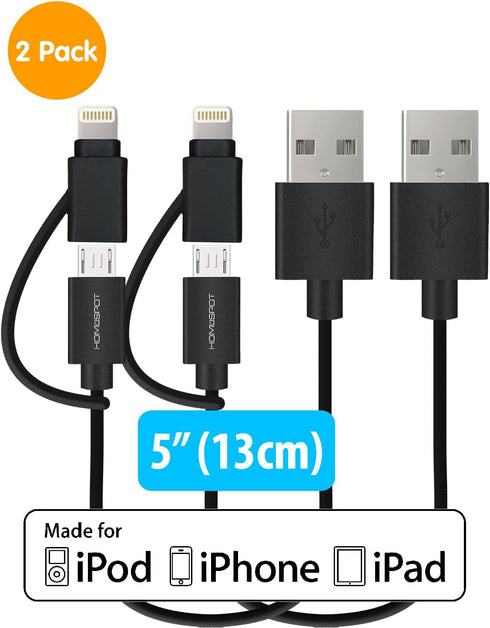 HomeSpot 2-in-1 8pin & Micro USB Cord, 5" (13cm) Short Cable (2 Pack - Black)......