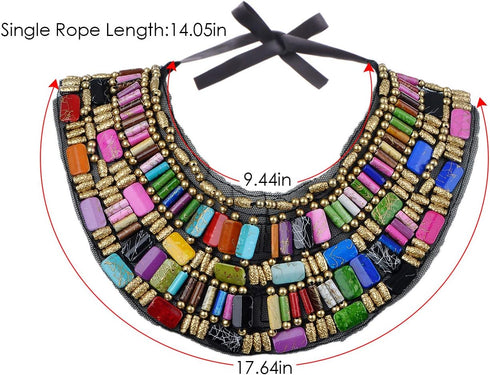 Alilang Black Tribal Large U Shaped Draped Multicolour Rainbow Beads Statement Necklace...