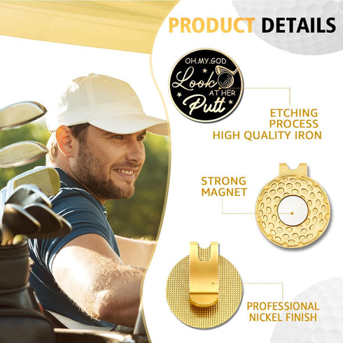 Black Gold Golf Ball Marker with Hat Clip, Funny Golf Accessories for Men Women Dad Mom Grandpa Golf Lover...