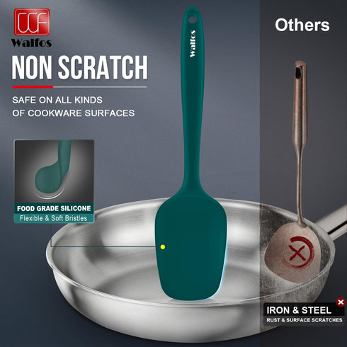 Walfos Silicone Spatula Set of 7 - (600°F) High Heat Resistant Dark Green Kitchen Scraper Spatulas, One-Pieces Seamless Design, Perfect for Cookin...