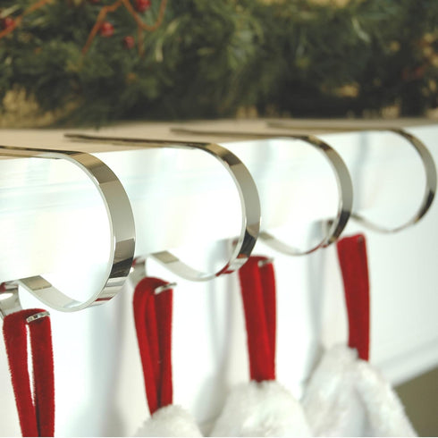 Haute Decor The Original MantleClip Stocking Holder, 4 Pack (Silver) Hang Christmas Stockings, Lights, Garland securely from Fireplace mantels and...