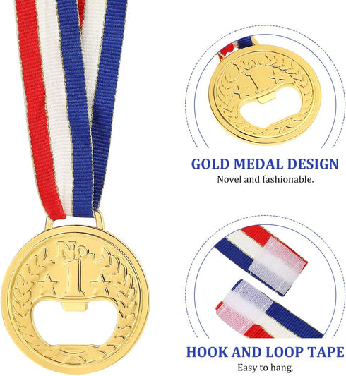 2PCS Medal Shaped Bottle Opener - Gold Medal Beer Opener, Metal Fun Bottle Cap Open Utensil with Neck Ribbon for Bar Bartender Restaurant Party Ho...