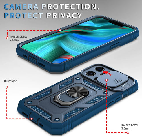 Case for iPhone 13 PRO MAX, Camera Cover Phone Case with Rotation Ring Stand for Apple iPhone 13 PRO MAX - Blue...