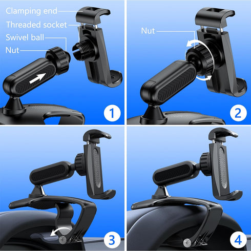 Car Dashboard Phone Clip Holder, 360° Rotating Dash Steering Wheel Cell Phone Clamp Mount Stand Compatible with 4-7 Inch Smartphones (Black)......