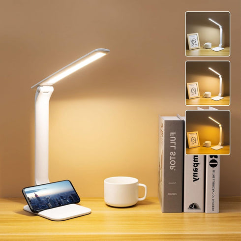 Home Office Touch Control Eye Protection Small Desk Lamp, With Mobile Phone Holder, With USB Charging Cable (Adapter Not Included), 3 Color Temper...