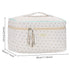 Cotton Makeup Bag, Quilted Cosmetic Bag with Handle Large Capacity Travel Toiletry Bag for Women Cute Aesthetic Floral Makeup Bag (Beige)...