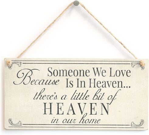 Meijiafei Because Someone We Love is in Heaven… There’s A Little Bit of Heaven in Our Home - Bereavement/Sympathy Rememberence Gift Sign 10"x5"...