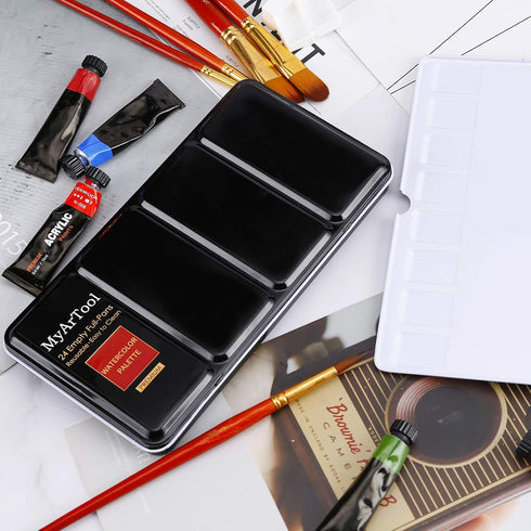 MYARTOOL Empty Watercolor Palette Tins, Metal Watercolor Tin Palette Paint Case with Fold-Out Palette Holds 24 Full Pans for DIY Watercolor Travel...