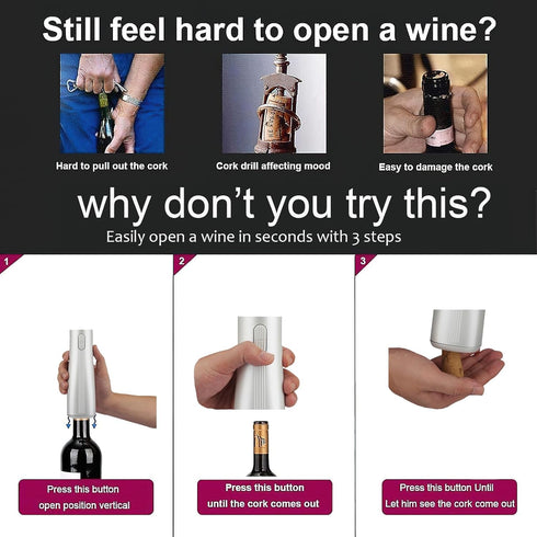 Electric Wine Opener, Battery Operated Wine Opener, Reusable Automatic Corkscrew Wine Opener for Wine Lovers Gifts Home Kitchen Party Bar Wedding,...