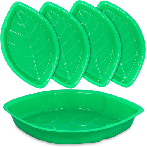 Palm Leaf Serving Trays | 12 Pcs Green Plastic Hawaiian Snack Trays | Luau Party Decorations Serveware | Tropical Party Serving Platter | BBQ, Sum...