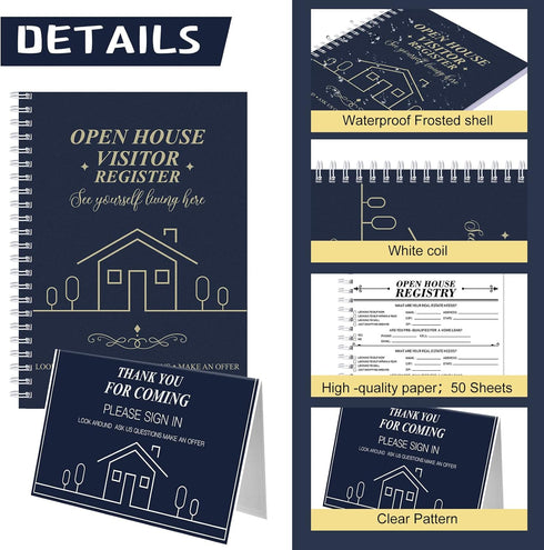 2 pieces Open House Visitor Register Guest Registry Sign Frosted Waterproof Cover with Thank You for Coming Tent Card for Real Estate Agent Suppli...