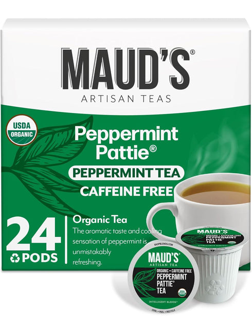 Maud's Organic Peppermint Tea Pods, 24 ct, Recyclable Single Serve Pods – 100% Gourmet Blended Tea Leaves, Compatible with Keurig K Cups Maker...