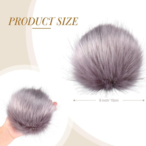 Juinte 8 Pcs 6 Inch Large Fur Pom Pom Balls for Hats Fluffy Faux Fur Pompom Balls with Snap Button for Hat Shoes Scarves Bag Charms DIY Crafts(Bla...
