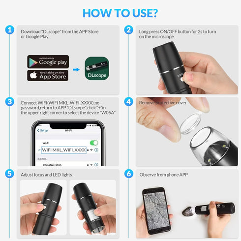 Handheld Digital Microscope Wireless Portable for Kids Adults 50x-1000x Magnification with 360 Rotate Stand Compatible with iOS/Android iPhone, iP...