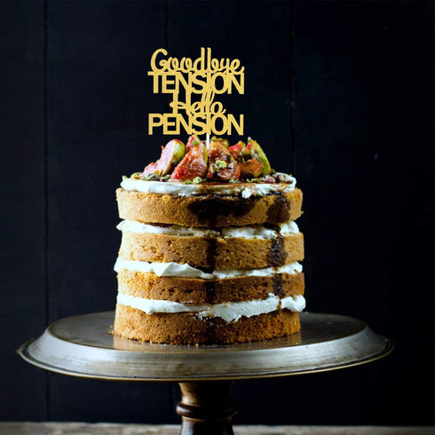 PHOHUI HAVE A NICE TIME Goodbye Tension Hello Pension Cake Topper,Double Sided Gold Glitter Happy Retirement Party Decorations Leaving Party Sign....