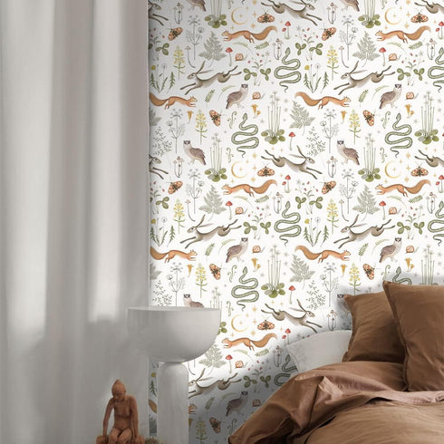 Colorful Animals Peel and Stick Wallpaper Squirrel,owl,snake,rabbit Removable Waterproof Wallpaper Decorative Contact Paper Vinyl Boho Mushrooms a...