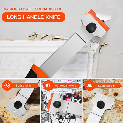 DEKEones Razor Blade Scraper, Long Handled Scraper Tool with 10 Extra Replacement Blades, Razor Scraper Remover for Cleaning Sticker, Paint, Caulk...