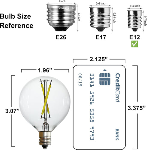 6 PCS G50 LED Bulbs, 2W Equals 20W E12 Base Edison Bulb, Daylight White Light, Clear Glass LED Bulb for Outdoor Patio String Light Pendant Light C...