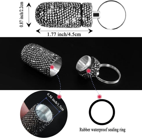 Pill Container Pill Case Bling Crystal Rhinestone Portable Waterproof Pill Holder Box Storage Bottle with Keychain for Travel, Outdoor, Camping (G...