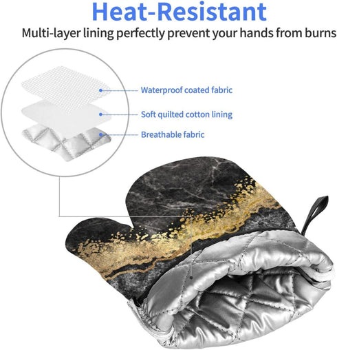 Black and White Marble Oven Mitts (Set of 2) are Heat Resistant and Sturdy for Kitchen, Cooking, Baking, Grilling and More....