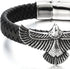 COOLSTEELANDBEYOND Rock Punk Stainless Steel Flying Eagle Bangle Bracelet Black Braided Leather Wristband for Men...